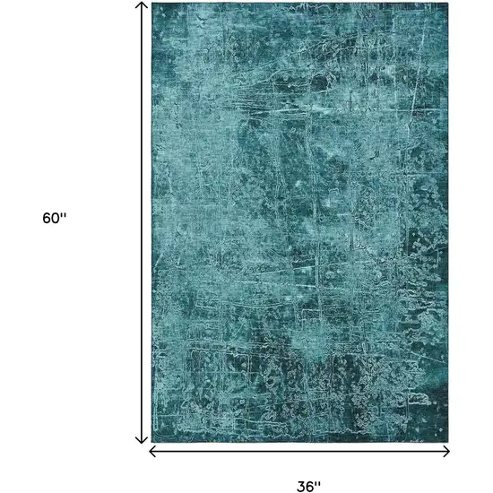 Teal And Ivory Abstract Washable Area Rug With UV Protection Photo 6