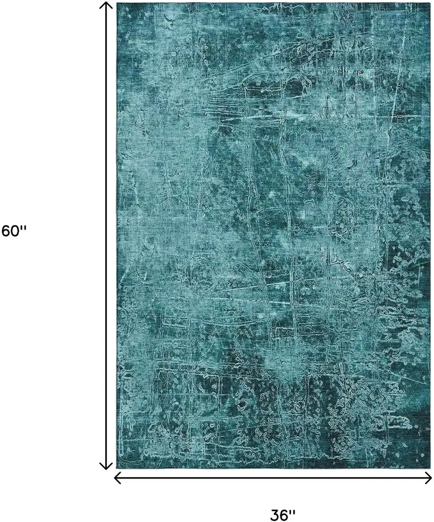 Teal And Ivory Abstract Washable Area Rug With UV Protection Photo 6