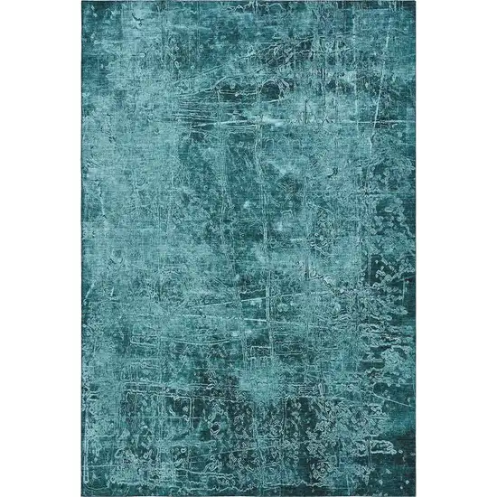 Teal And Ivory Abstract Washable Area Rug With UV Protection Photo 7