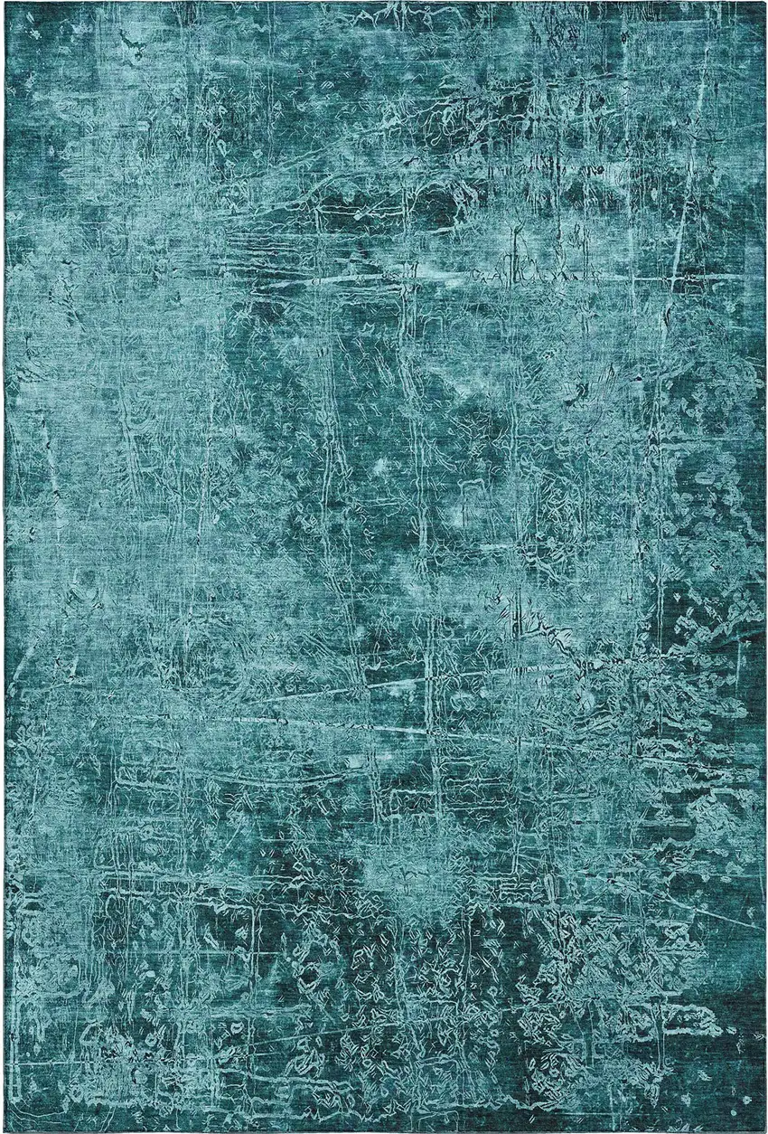 Teal And Ivory Abstract Washable Area Rug With UV Protection Photo 7