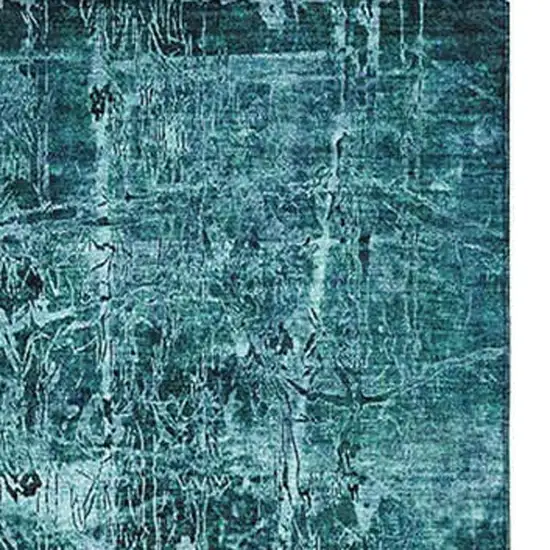 Teal And Ivory Abstract Washable Area Rug With UV Protection Photo 4