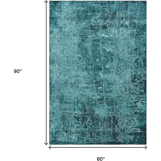 Teal And Ivory Abstract Washable Area Rug With UV Protection Photo 3