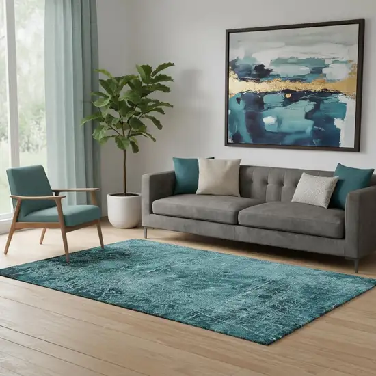 Teal And Ivory Abstract Washable Area Rug With UV Protection Photo 1