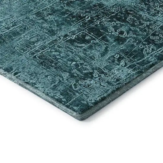 Teal And Ivory Abstract Washable Area Rug With UV Protection Photo 8