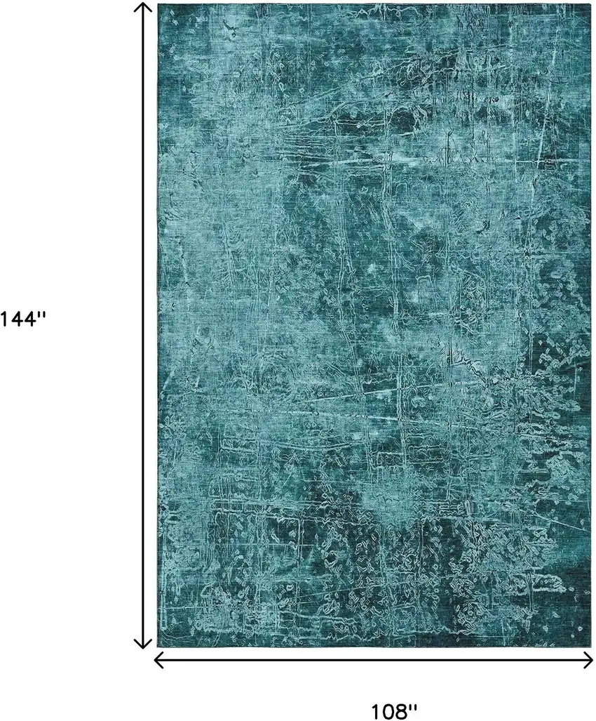 Teal And Ivory Abstract Washable Area Rug With UV Protection Photo 3