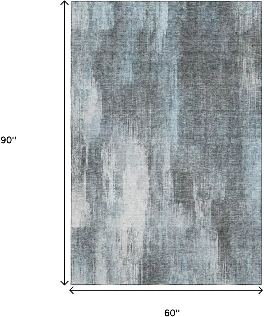 Teal And Ivory Abstract Washable Area Rug With UV Protection Photo 3