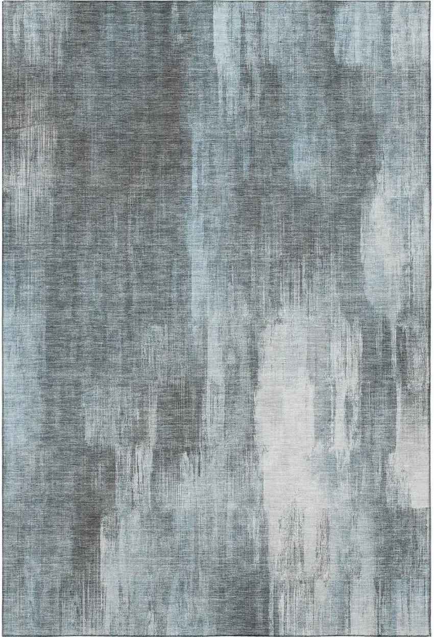 Teal And Ivory Abstract Washable Area Rug With UV Protection Photo 4