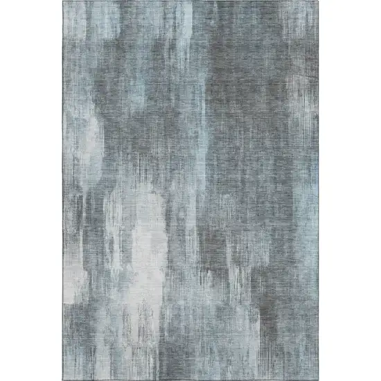 Teal And Ivory Abstract Washable Area Rug With UV Protection Photo 6
