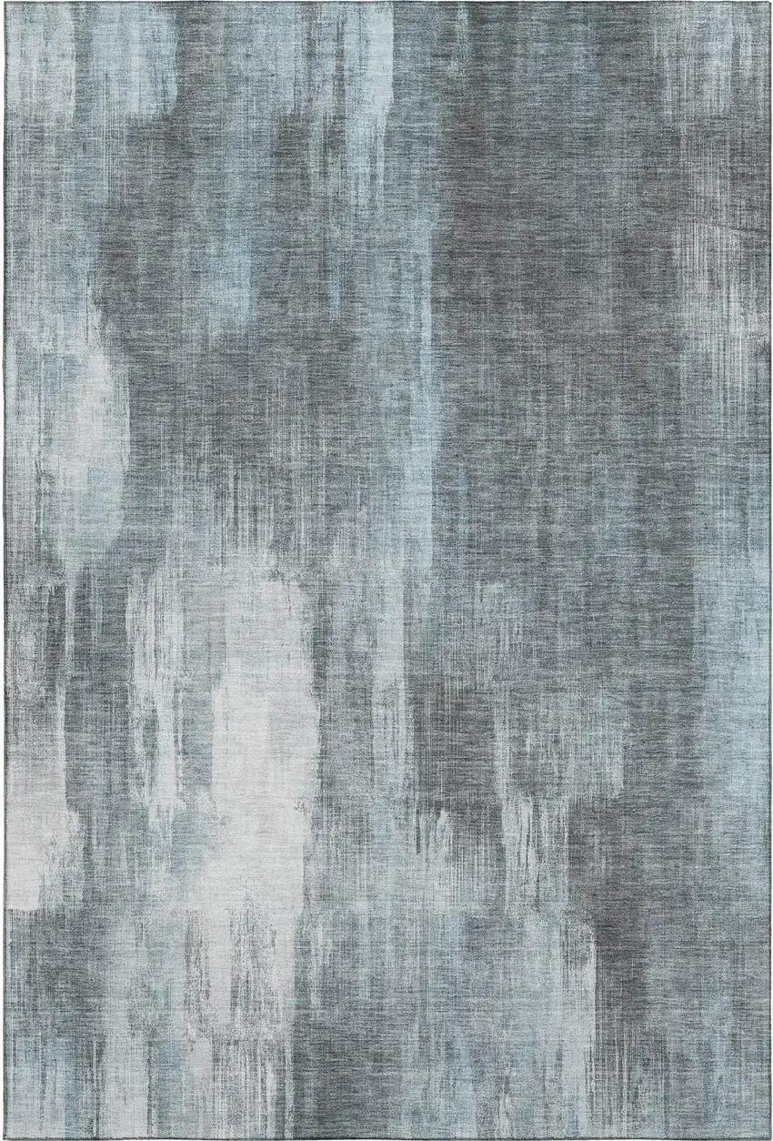 Teal And Ivory Abstract Washable Area Rug With UV Protection Photo 6