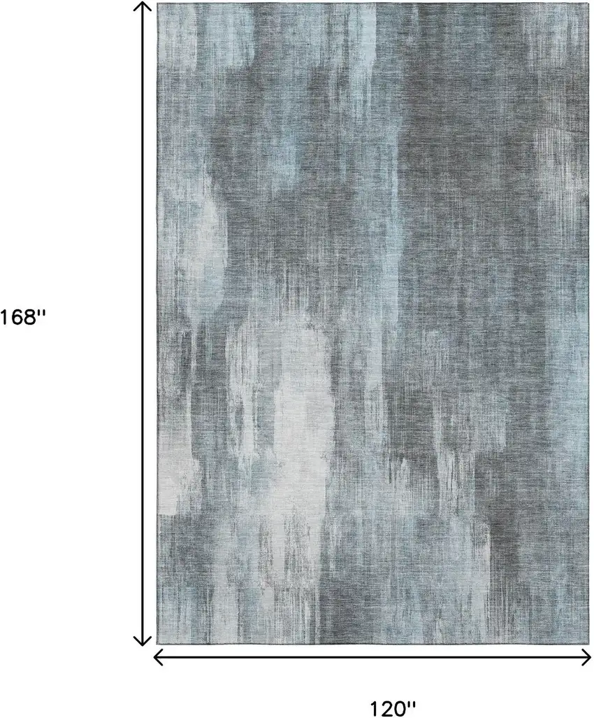 Teal And Ivory Abstract Washable Area Rug With UV Protection Photo 6