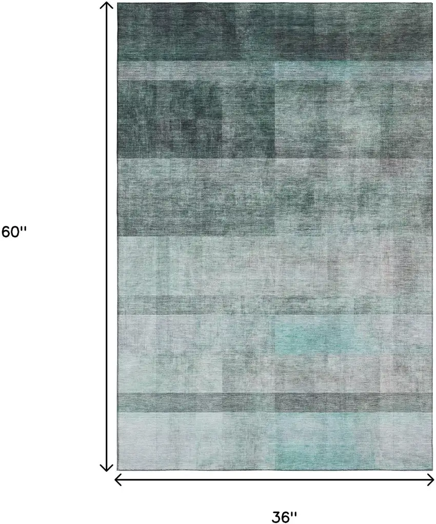 Teal And Ivory Abstract Washable Area Rug With UV Protection Photo 5