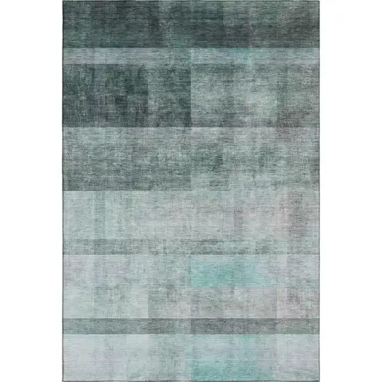 Teal And Ivory Abstract Washable Area Rug With UV Protection Photo 1