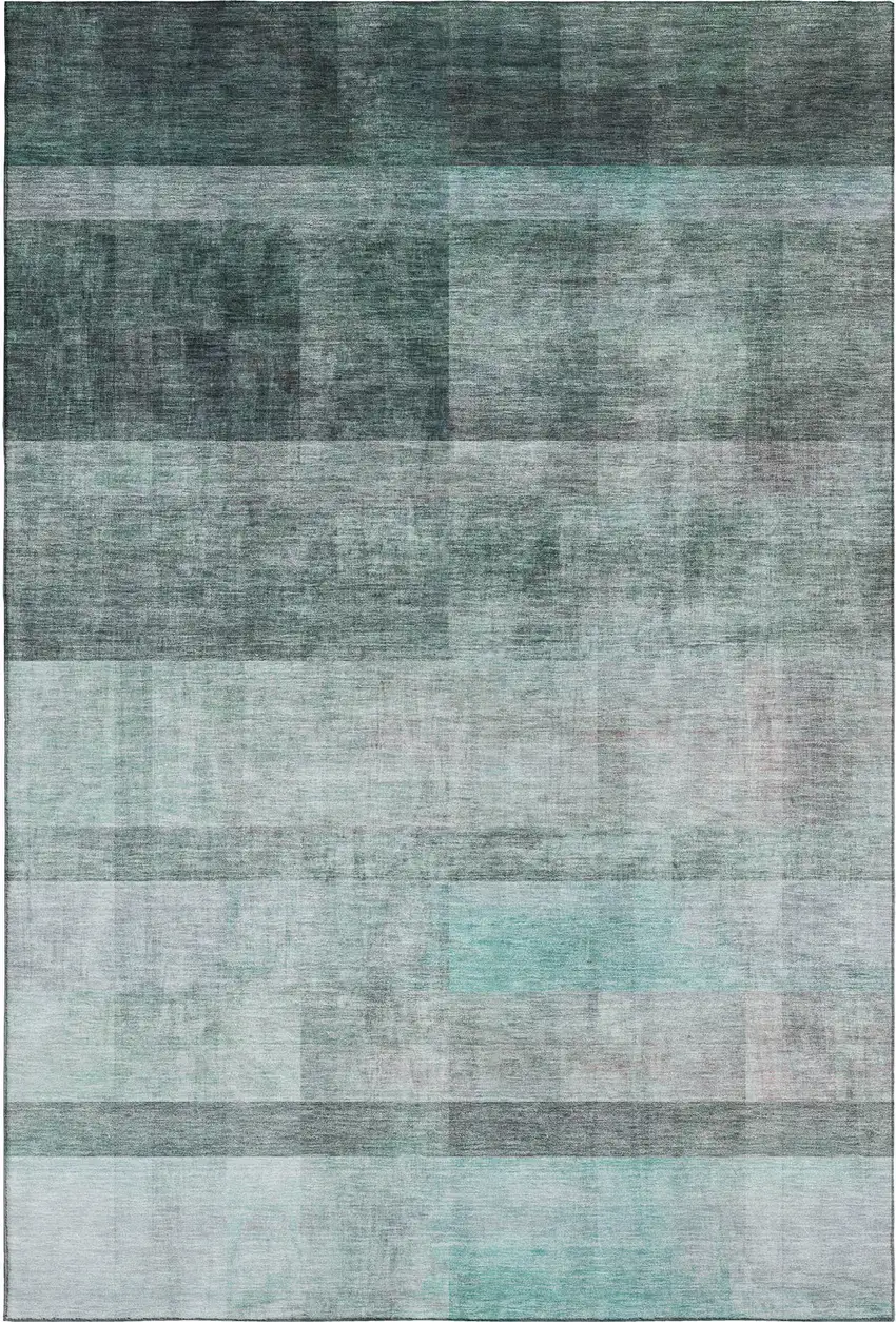 Teal And Ivory Abstract Washable Area Rug With UV Protection Photo 1