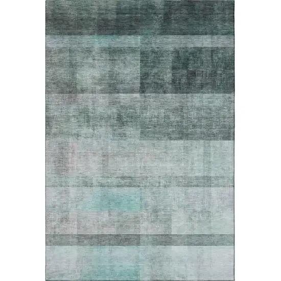 Teal And Ivory Abstract Washable Area Rug With UV Protection Photo 3