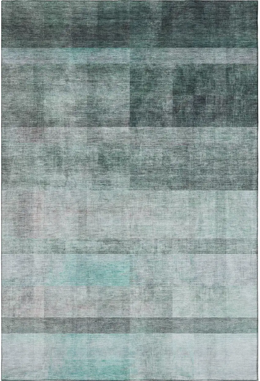 Teal And Ivory Abstract Washable Area Rug With UV Protection Photo 3