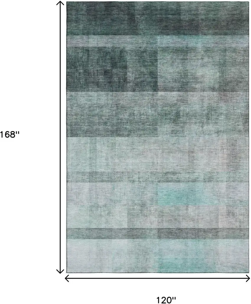 Teal And Ivory Abstract Washable Area Rug With UV Protection Photo 3