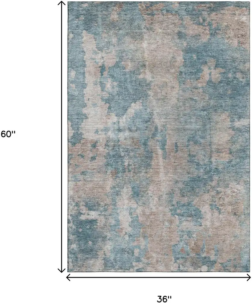 Teal And Ivory Abstract Washable Area Rug With UV Protection Photo 5