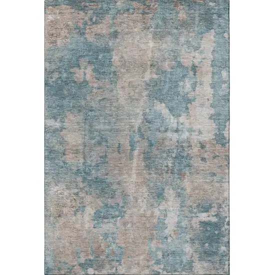 Teal And Ivory Abstract Washable Area Rug With UV Protection Photo 4