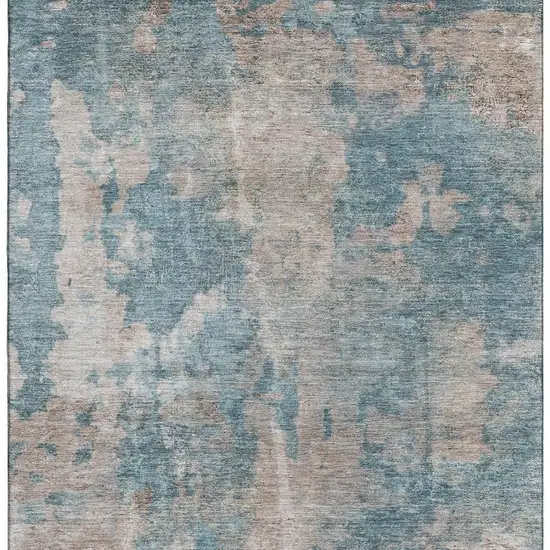 Teal And Ivory Abstract Washable Area Rug With UV Protection Photo 3