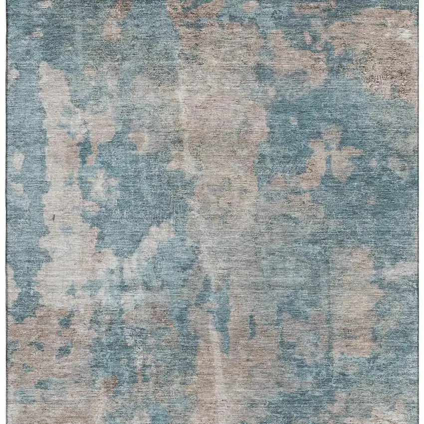 Teal And Ivory Abstract Washable Area Rug With UV Protection Photo 4