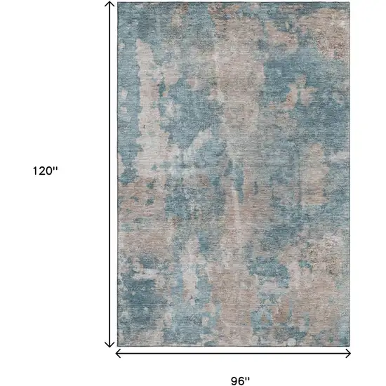Teal And Ivory Abstract Washable Area Rug With UV Protection Photo 3
