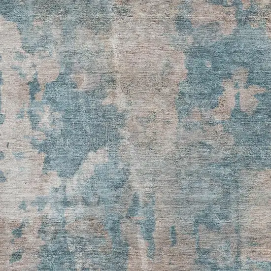 Teal And Ivory Abstract Washable Area Rug With UV Protection Photo 3