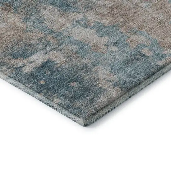 Teal And Ivory Abstract Washable Area Rug With UV Protection Photo 7