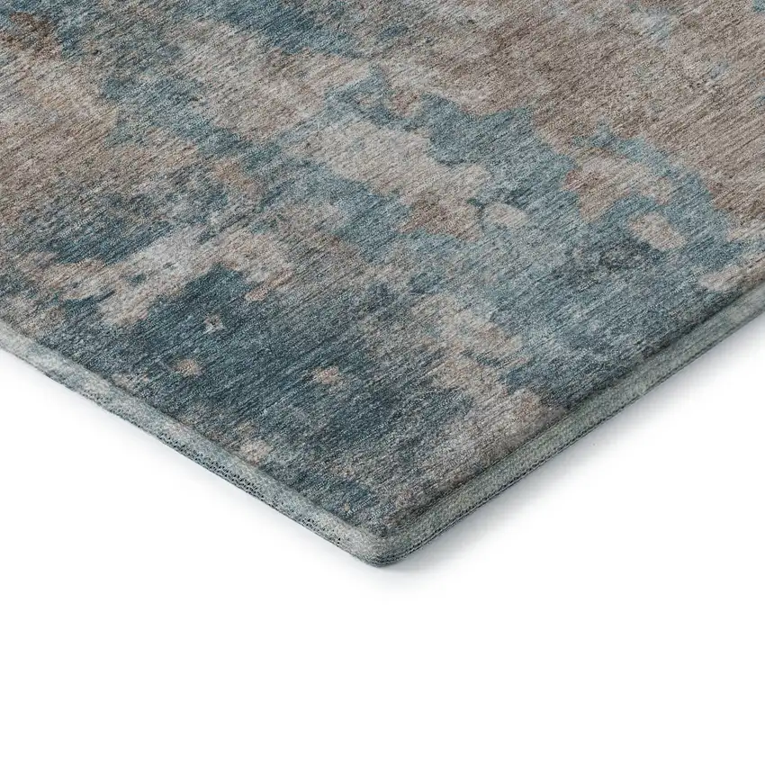 Teal And Ivory Abstract Washable Area Rug With UV Protection Photo 7