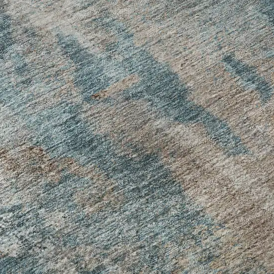 Teal And Ivory Abstract Washable Area Rug With UV Protection Photo 9