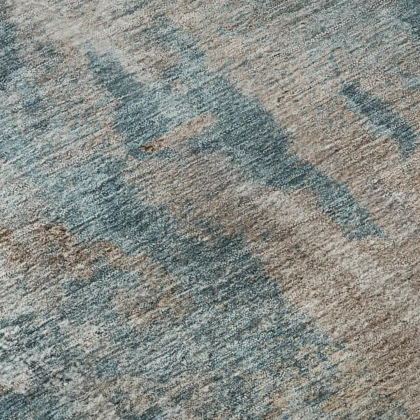 Teal And Ivory Abstract Washable Area Rug With UV Protection Photo 9