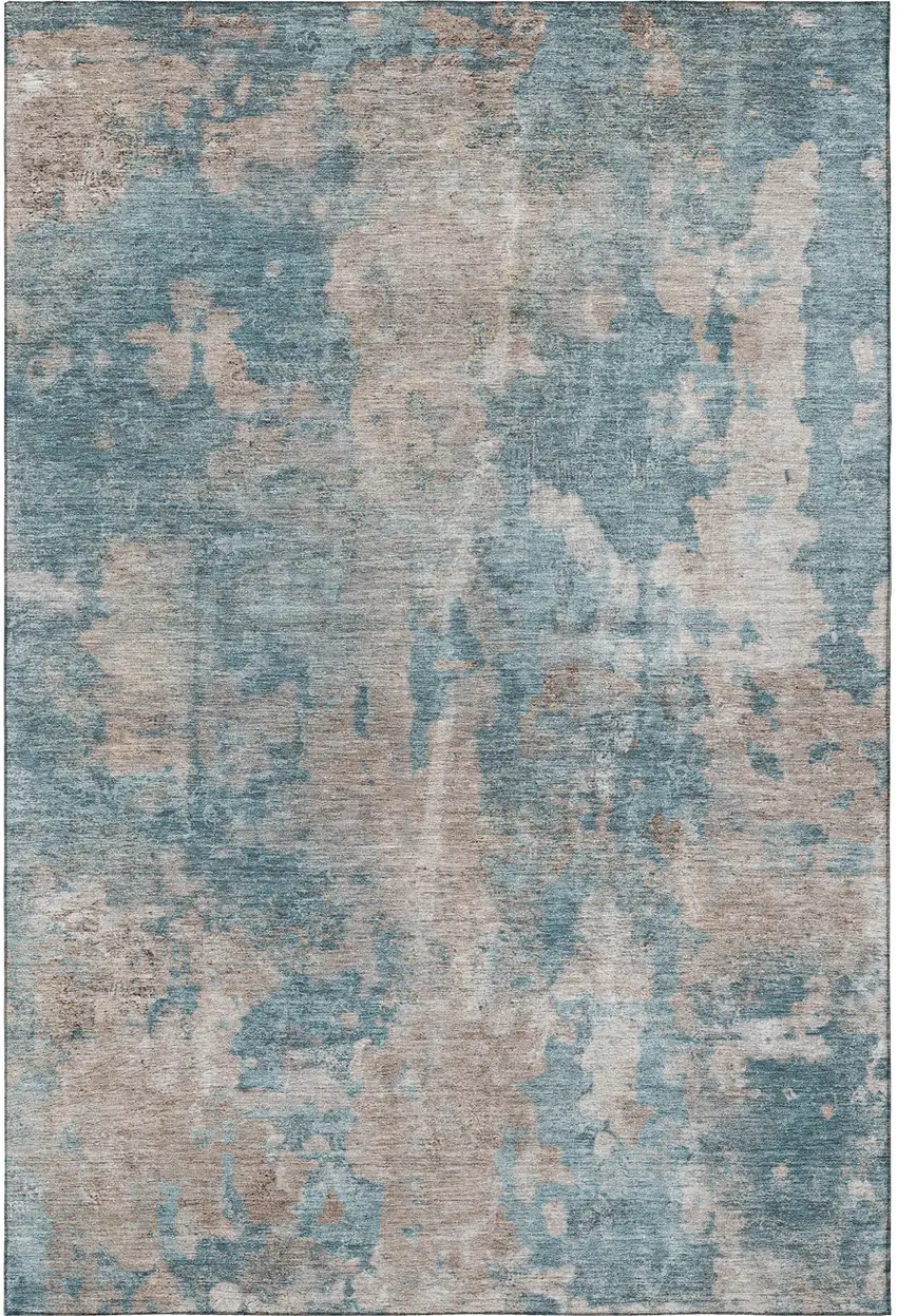Teal And Ivory Abstract Washable Area Rug With UV Protection Photo 3