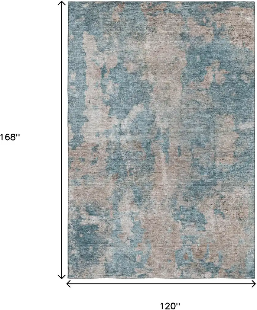 Teal And Ivory Abstract Washable Area Rug With UV Protection Photo 3