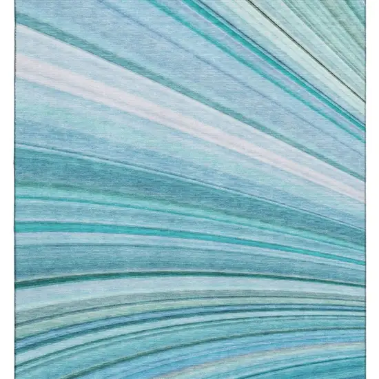 Teal And Ivory Abstract Washable Area Rug With UV Protection Photo 9