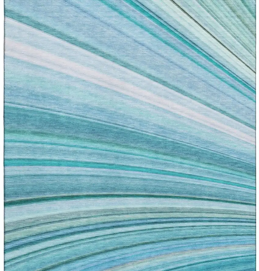 Teal And Ivory Abstract Washable Area Rug With UV Protection Photo 9