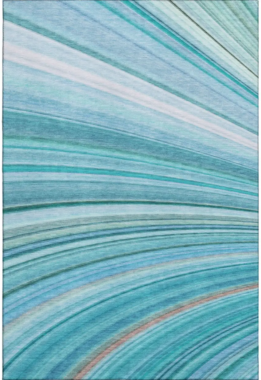 Teal And Ivory Abstract Washable Area Rug With UV Protection Photo 1