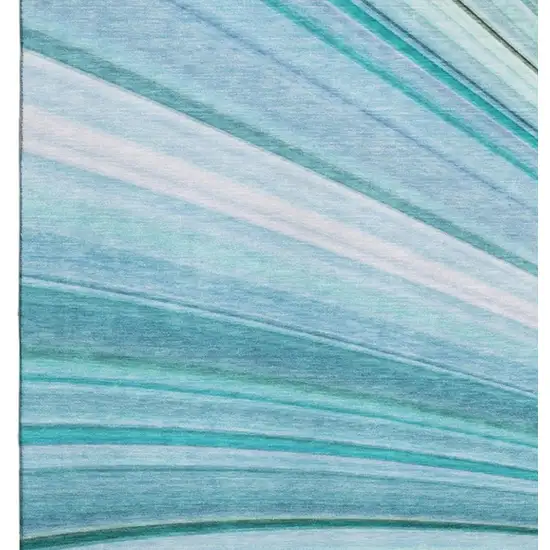 Teal And Ivory Abstract Washable Area Rug With UV Protection Photo 3