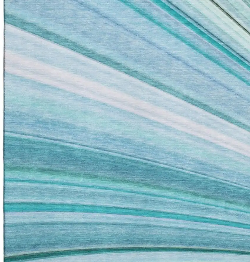 Teal And Ivory Abstract Washable Area Rug With UV Protection Photo 3