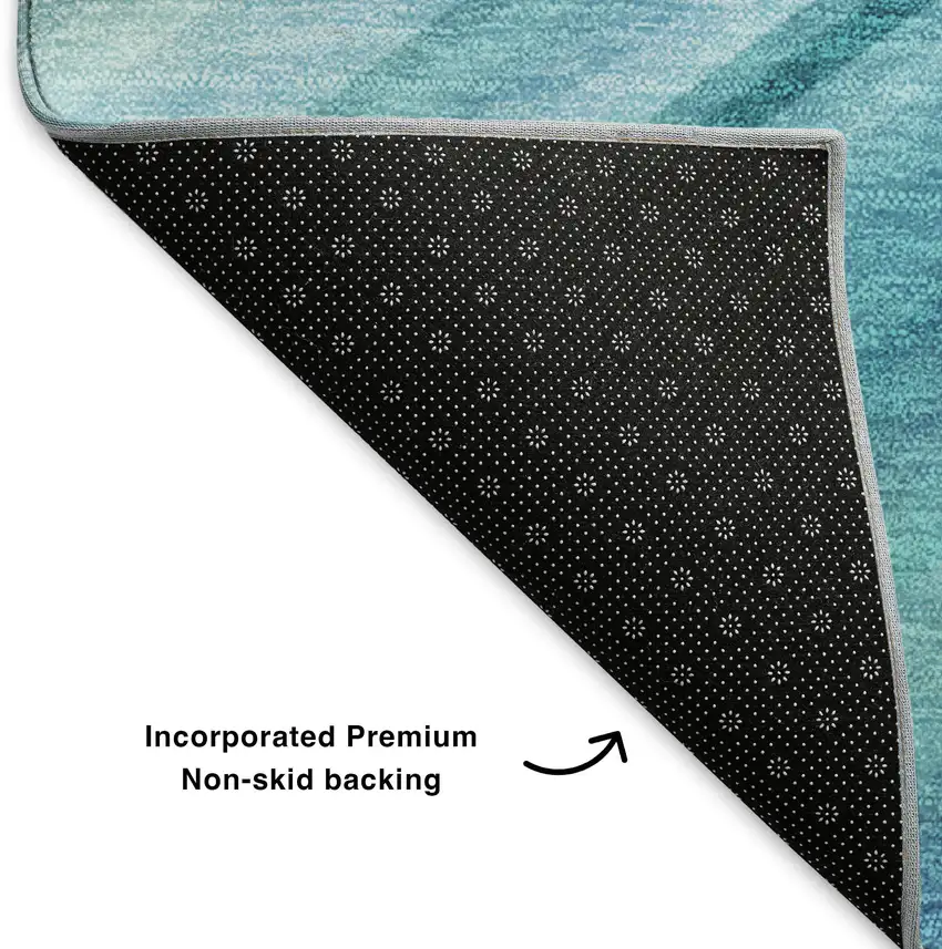 Teal And Ivory Abstract Washable Area Rug With UV Protection Photo 8