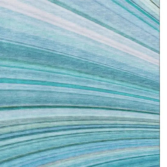 Teal And Ivory Abstract Washable Area Rug With UV Protection Photo 3
