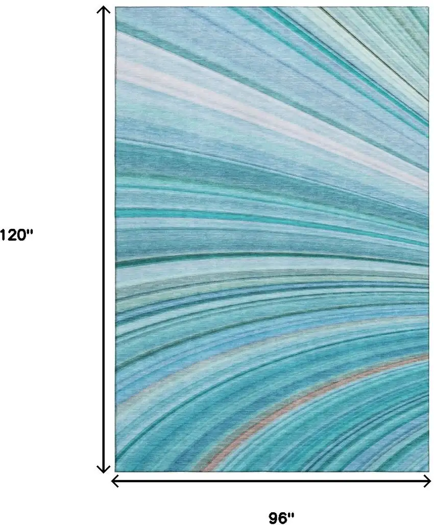 Teal And Ivory Abstract Washable Area Rug With UV Protection Photo 7