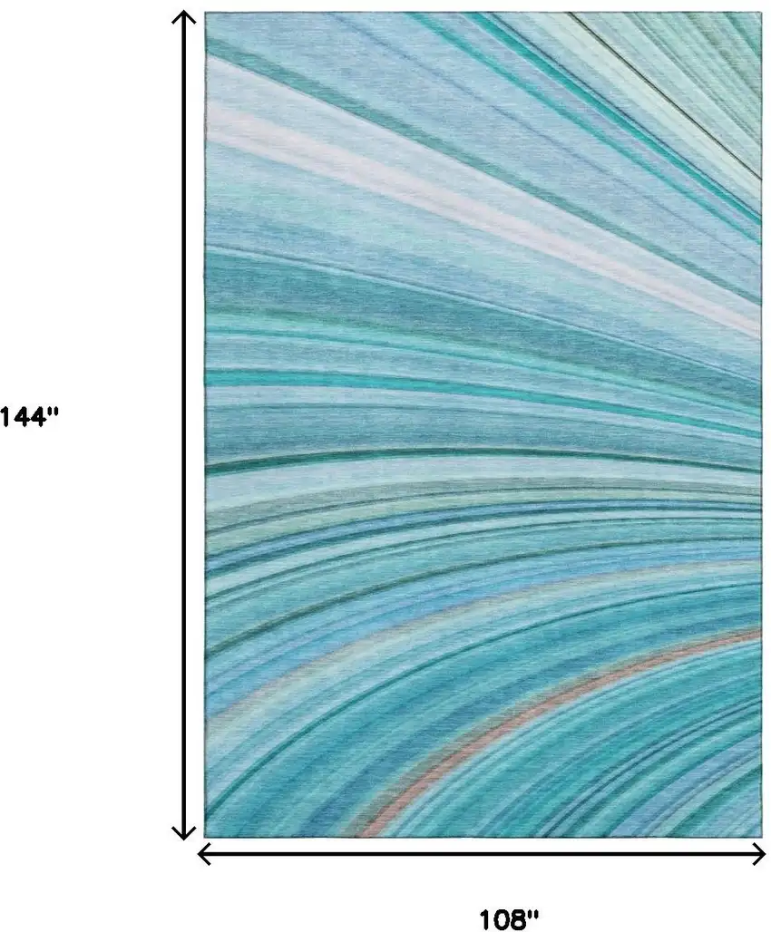 Teal And Ivory Abstract Washable Area Rug With UV Protection Photo 7