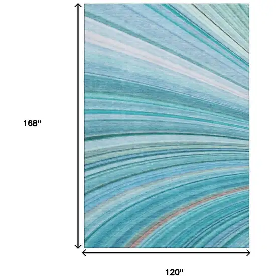 Teal And Ivory Abstract Washable Area Rug With UV Protection Photo 9