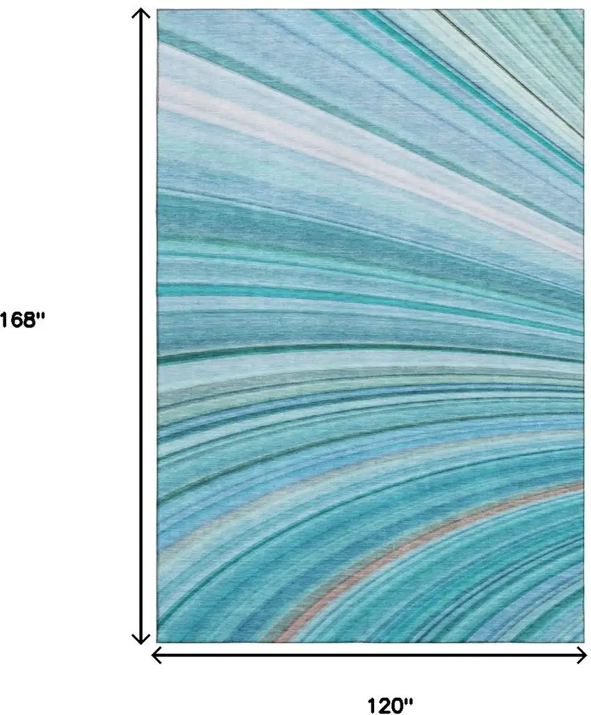 Teal And Ivory Abstract Washable Area Rug With UV Protection Photo 9