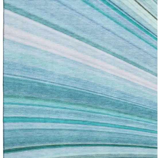 Teal And Ivory Abstract Washable Area Rug With UV Protection Photo 5