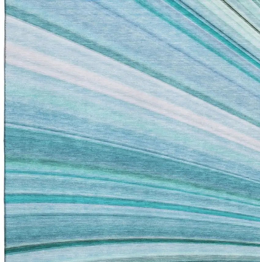 Teal And Ivory Abstract Washable Area Rug With UV Protection Photo 5