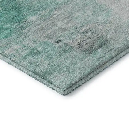 Teal And Ivory Abstract Washable Area Rug With UV Protection Photo 8