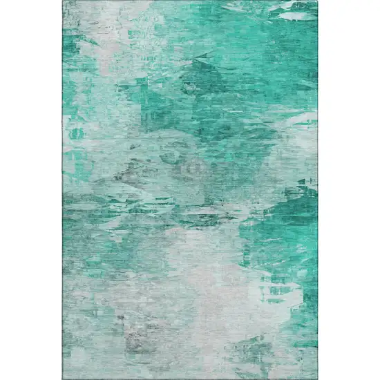 Teal And Ivory Abstract Washable Area Rug With UV Protection Photo 2