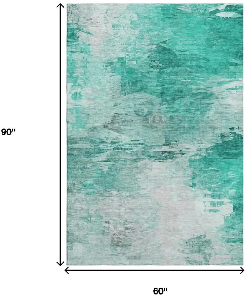 Teal And Ivory Abstract Washable Area Rug With UV Protection Photo 7