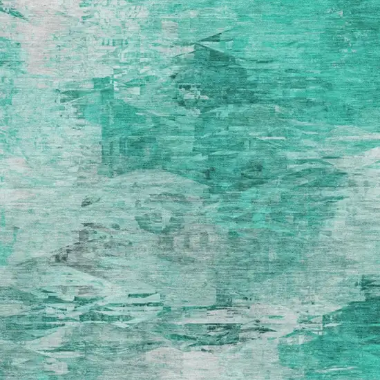 Teal And Ivory Abstract Washable Area Rug With UV Protection Photo 3