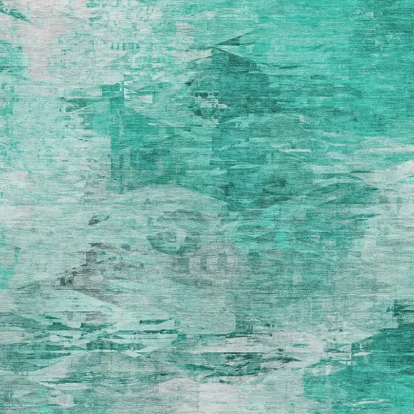 Teal And Ivory Abstract Washable Area Rug With UV Protection Photo 3